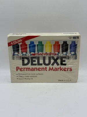 VTG Sanford Deluxe Permanent Markers SEALED Box Metal 8 Colors Smelly 10078 USA - Image 1 of 4
