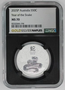 2025 1/2 Oz Silver Perth Mint Year Of The Snake NGC MS70 - Picture 1 of 4