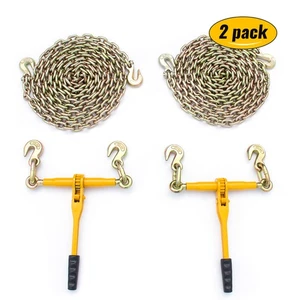 2pcs 3/8" Heavy-Duty Ratchet Binder&Chain Set with 20' Galvanized Chain and Hook - Picture 1 of 8