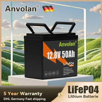 ANVOLAN Batería 50AH LiFePO4 Batería Litio 12Voltios 50A BMS Proection 15000Cycle Automóvil
