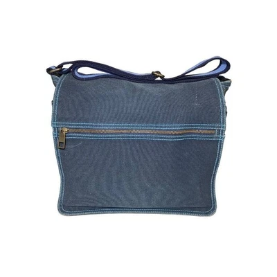 Bolsa carteiro GAP lona denim azul desgastado anos 90 amarela PVC universidade - Imagem 1 de 4