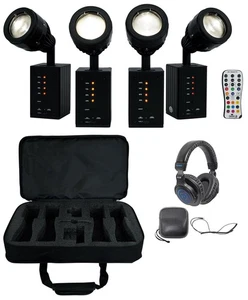 Chauvet DJ Ezpin Zoom Pack 4) Rechargeable Pin Spot Lights+Remote+Bag+Headphones - Picture 1 of 12