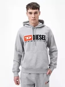 DIESEL S GINN Hoodie Men's M Gray Big Logo Spell Out Sweatshirt Denim Division - Picture 1 of 13