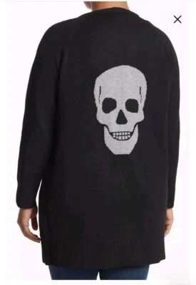 NWT SWEET ROMEO 1X Edgy Skull Knit Open Cardigan Black 34" Whimsigoth Grunge NEW - Image 1 of 4