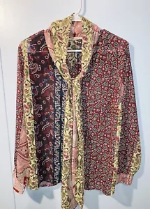 SOFT SURROUNDINGS Women's Langdon Top Patchwork Paisley Tie Front Blouse Sz PXL - Picture 1 of 6