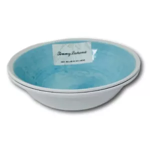 Tommy Bahama Melamina Azul Claro Blanco Ensalada Pasta Sopa Cuencos Redondos Juego de 2 - Imagen 1 de 3