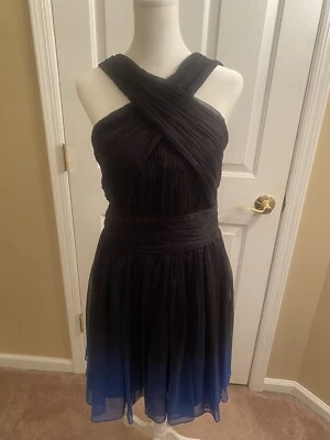 Vestido halter formal HALSTON Heritage para mujer talla 14 nuevo con etiquetas negro/azul cobalto ombre Foto 1 de 4