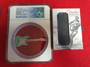 2022 Solomon Islands $2 1-oz Silver Fender Stratocaster Guitar Shaped Surf Gr... - Picture 1 of 1