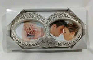 Malden Wedding Photo Frame Silver Metal Oval 2 Opening Frame Mr & Mrs - Picture 1 of 2