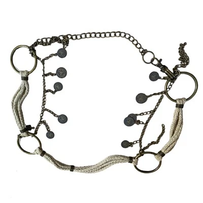 Y2K 90s Jute Straw Woven Belt Coin Detail One Size Waist Adjustable Boho Fairy - Image 1 of 4