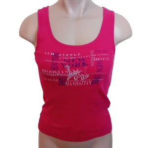 Y2K American Figure Ribbed Tank Top New York NYC Graphic Souvenir Casual M - Foto 1 di 16