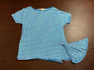 Michael Kors SMALL Women Shirt Top Blouse Tie Waist Career Boho Casual Blue - Picture 1 of 13