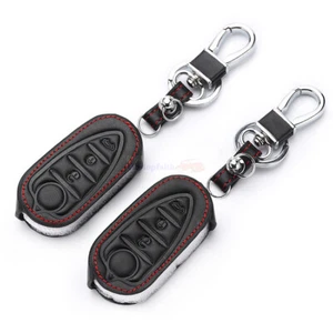 3 Button Black Remote Key Fob Bag Holder PU Leather Cover Case Fit Alfa Romeo - Picture 1 of 9