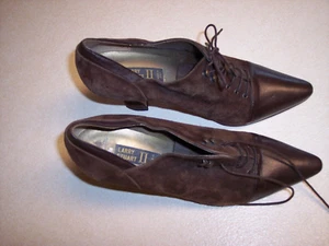 LARRY STUART II Womens 8 Narrow Black Brown Lace up Heels Italian - Picture 1 of 5