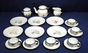 Vtg Antique Enamelware Children's Toy Doll Dishes Tea Set Child Nursery Rhymes - Picture 1 of 23