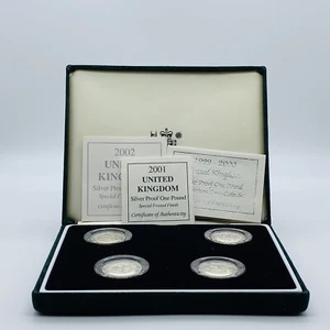 Rare 1999-2002 Royal Mint FROSTED Silver Proof £1 One Pound Four-coin Set - Picture 1 of 11