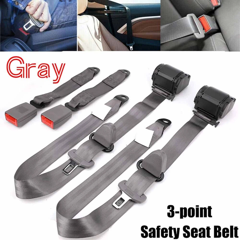 2Set Retractable 3 Point Safety Seat Belt Straps Car Vehicle Adjustable Belt Set - Image 1 of 4