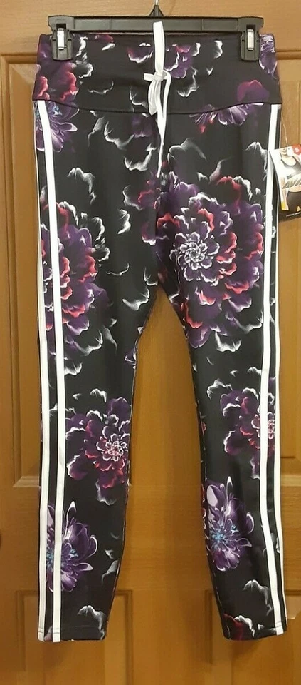 Avia Purple Floral White Stripes Cropped Joggers Size S (4-6)