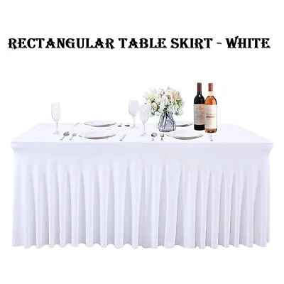 Rectangular Spandex Stretch Table Skirt Cover White for Wedding Party Tablecloth - Image 1 of 4