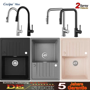 Granitspüle Spülbecken Einbauspüle Küchespüle Granit Siphon Küchenspüle 65x45cm - Bild 1 von 73