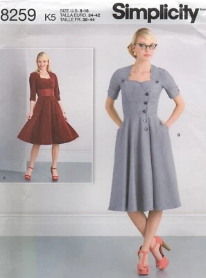Simplicity Sewing Pattern 8259 Dress Sweetheart or Scallop Neck Size 8 - 16 New - Image 1 of 4