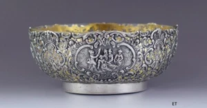 Antique c1900 Art Nouveau German 800 Silver Openwork Bowl w Clear Glass Liner - Picture 1 of 6