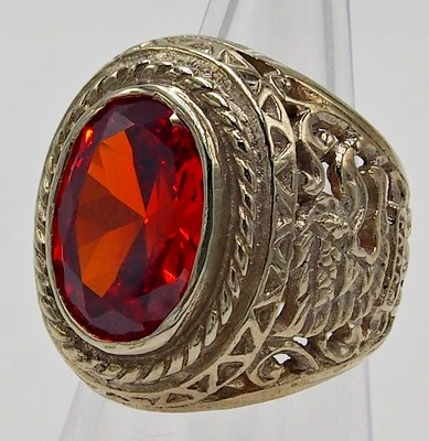ANILLO HOMBRE ROJO NARANJA ZAFIRO BRONCE PLATA PIEDRA SOLITARIO GARUDA BIKER TALLA 9.75 Foto 1 de 4
