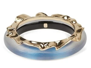 Alexis Bittar Crumpled Metal & Blue Lucite Bangle Bracelet SET of 2, NEW $225 - Picture 1 of 12