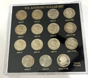 Susan B Anthony  Complete Set in Capital Plastic Holder. 15 Coins + 1999 PROOF - Picture 1 of 16