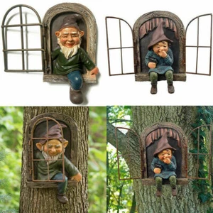 Travieso Jardín Gnomo Estatua Elfo Fuera de la Puerta Árbol Abrazador Patio Decoración Adornos - Imagen 1 de 19