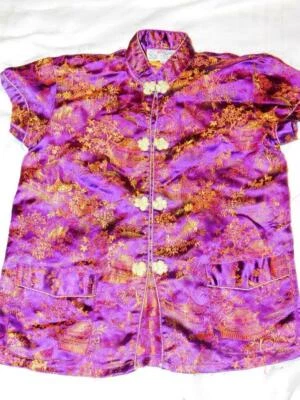 Disfraz de pijama chino de seda para niños talla Blusa tradicional china asiática púrpura 10 Foto 1 de 3