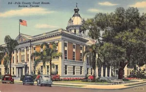 Postkarte FL: Polk County Court House, Bartow, Florida, Vintage Leinen unbesendet - Bild 1 von 2