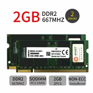 4GB (2x 2GB Kit) DDR2 667 PC2-5300S KVR667D2S5K2/4G SODIMM RAM For Kingston BT - Picture 1 of 6