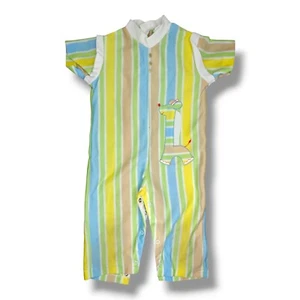 Vintage Tiny Tots Original Romper Baby Boy Girl Size 6m Green Striped Colorful  - Picture 1 of 8