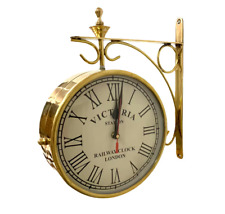 Victorian Railway Station Double Side Clock Brass Finished Wall Clock Decor