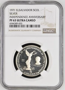El Salvador 5 Colones 1971 NGC PF 63 ULTRA CAMEO KM-142 Silver Independence - Picture 1 of 2