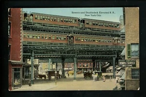 New York City NY postcard Bowery & Double Deck Elevated Railroad train tracks - Picture 1 of 2