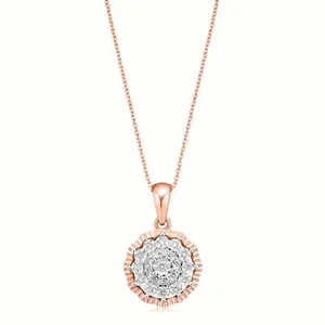 9ct Rose & White Gold Round Brilliant Cut 0.10 CARAT tw of Diamonds Pendant - Picture 1 of 12