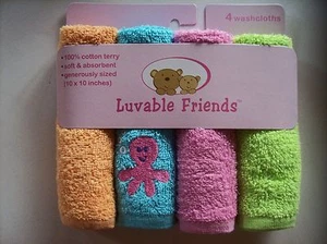 Luvable Friends Washcloth 4 Pack Boys Girls Size 10x10" Select Octopus Eleph NIP - Picture 1 of 3