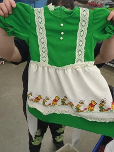 Vtg Sears Winnie The Pooh Roo Dress 70s Embroidered Apron Green Perma Prest Sz 6 - Picture 1 of 8