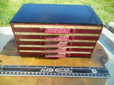 Vintage 1940s Ohmite Little Devils Resistors Ham Radio & Tv Repair Bakelite Box - Image 1 of 4