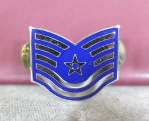 Vintage Blue Metal Air Force Military E-6 Technical Sergeant Insignia Rank Pin - Picture 1 of 4
