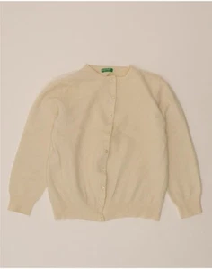 BENETTON Womens 3/4 Sleeve Cardigan Sweater UK 14 Medium Beige Wool DK73 - Picture 1 of 3