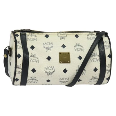 Auténtico Bolso de Hombro MCM Logograma Vicetos PVC Cuero Blanco Azul Marino Dorado BA2859 Foto 1 de 4