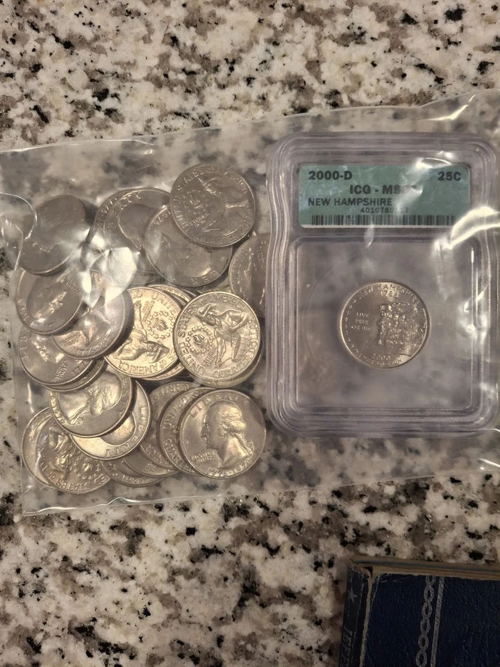 38 Bicentennial Quarters and a Slabbed  2000D New Hampshire Quarter - Image 1 of 1