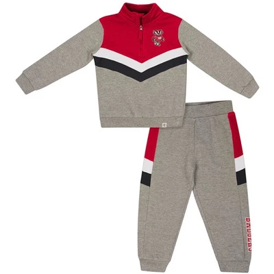 Toddler Colosseum  Heather Gray Wisconsin Badgers Clarence Fleece Quarter-Zip - Image 1 of 2
