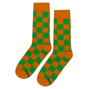 NWT Orange Green Checker Dress Socks Novelty Men 8-12 Crazy Fun Sockfly - Picture 1 of 4