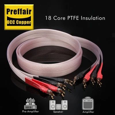 Pair OCC Flat Silver Plated Speaker Cable W/ Banana / Spade Plug for TV Player - Image 1 of 4