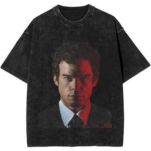 Dexter Morgan Vintage Washed T-Shirt Mens Y2K Cotton Tee Oversized Streetwear - Picture 1 of 4