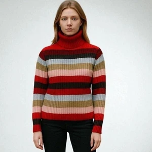 Suéter Tommy Hilfiger Mujer Talla XL Multicolor Rayas Cuello Alto Tejido Acanalado - Imagen 1 de 7
